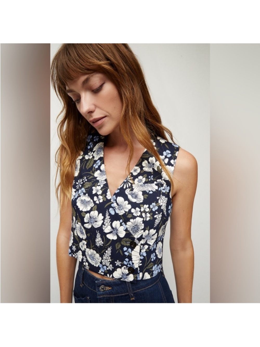 NWT Veronica Beard NAVY FLORAL BRINKLEY VEST Size 0